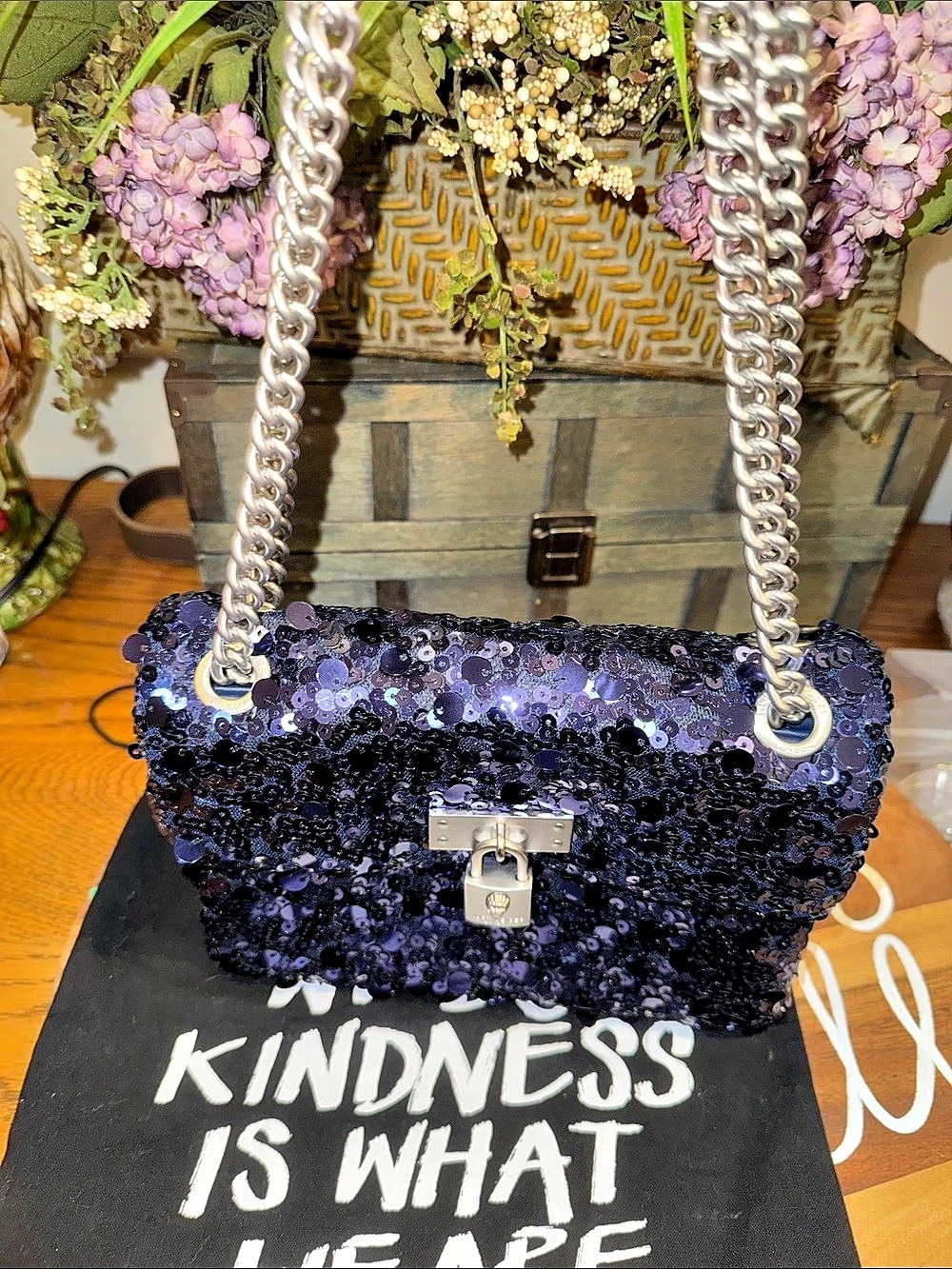 Kurt Geiger The Brixton Blue Sequin Shoulder Bag NWT